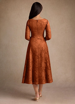 Azazie Durant Abiti per la Madre della Sposa Abito A-Line in Burnout Floreale Plissettato Arancia Bruciata image3