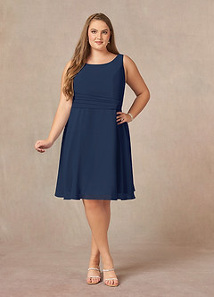 Azazie Shirley Mother of the Bride Dresses Dark Navy A-Line Scoop Pleated Chiffon Dress image11