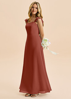 Azazie Mavie Junior Abito A-Line in Chiffon Increspato Auburn image3