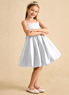 Azazie Davine Flower Girl Dresses White A-Line Spaghetti Strap Matte Satin Dress image6