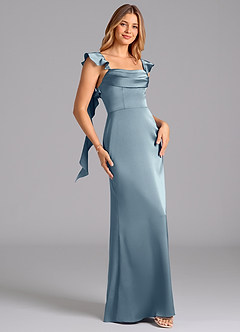 Azazie Adi Probar vestidos en casa Vestido de Borgoña de Satén Elástico de Corte en A con Plisado image3