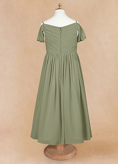 Azazie Chelle Robe Demoiselle D'honneur Fillette Robe Trapèze en Mousseline de soie Plissée Pistache image7