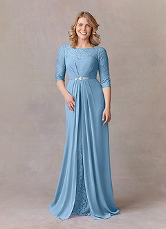 Azazie Leonine Moeder van de bruid jurken A-Lijn Jurk van Chiffon Scoop kant Staal Blauw image3