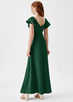 Azazie Omari Junior Dark Green A-Line Pleated Stretch Satin Dress image2