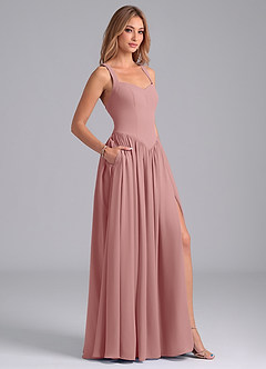 Azazie Francis Robes de demoiselle d'honneur Robe Trapèze en Mousseline de soie Corset Rose Poussiéreuse image6