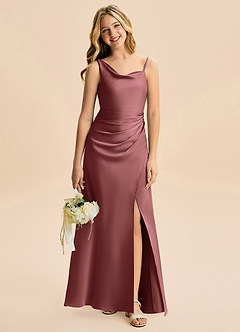 Azazie Abby Junior Amethyst A-Line Pleated Stretch Satin Dress image1