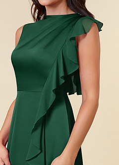 Azazie Narine Mother of the Bride Dresses Dark Green A-Line High Neckline Pleated Stretch Satin Dress image4