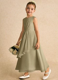 Azazie Edelweiss vestidos de niña de las flores Vestido de Musgo Verde de Gasa de Corte En A con Plisado image5