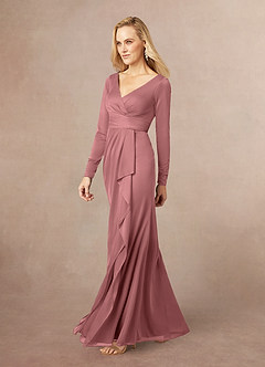 Azazie Risa Mother of the Bride Dresses Desert Rose Mermaid V-Neck Pleated Mesh Dress image2