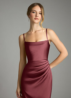 Azazie Leonis Bridesmaid Dresses Merlot Mermaid Pleated Stretch Satin Convertible Dress image3