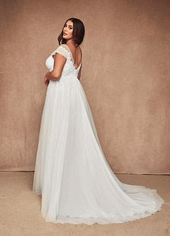 Azazie Bellisima Vestidos de novia Vestido de Diamante Blanco de Tul de Corte en A con Cuello en V image5