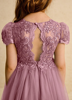 Azazie Puff Flower Girl Dresses Vintage Mauve Ball-Gown Lace Tulle Dress image8