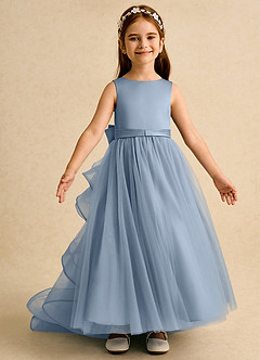 Azazie Lior Flower Girl Dresses Dusty Blue Ball-Gown Pleated Tulle Dress image6