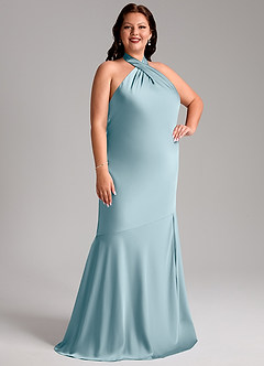 Azazie Lorena Bridesmaid Dresses Moody Blue Mermaid Pleated Stretch Satin Dress image10