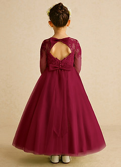 Azazie Precious Flower Girl Dresses Burgundy A-Line Lace Tulle Dress image1