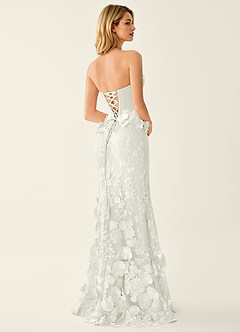 Wrensincia White 3D Flower Lace Satin Prom Dress image2