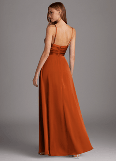 Azazie Jenna Robes de demoiselle d'honneur Robe Trapèze en Satin extensible Plissée Orange Brûlée image4