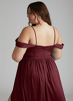 Azazie Morana Bridesmaid Dresses Cabernet A-Line Off the Shoulder Stretch Satin Convertible Dress image6