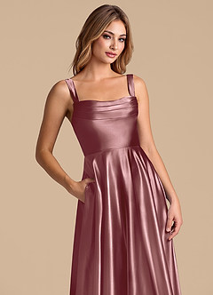 Azazie Shaude Bridesmaid Dresses Vintage Mauve A-Line Pleated Metallic Satin Dress image2