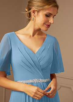 Azazie Tricia Mother of the Bride Dresses Steel Blue A-Line V-Neck Pleated Chiffon Dress image6