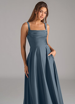 Azazie Shaude Bridesmaid Dresses Twilight A-Line Pleated Stretch Satin Dress image2