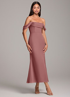 Azazie Saige Bridesmaid Dresses Desert Rose Sheath Off the Shoulder Chiffon Convertible Dress image4