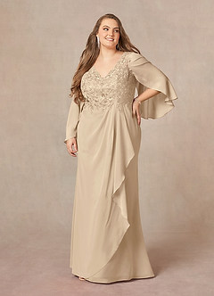 Azazie Perry Kleider für die Brautmutter Meerjungfrau-Linie V-Hals Spitze Chiffon Kleid Champagner image9