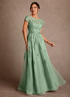 Azazie Jalinda Mother of the Bride Dresses Matcha A-Line Lace Chiffon Dress image1