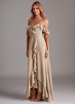Azazie Lyra Bridesmaid Dresses Taupe A-Line Chiffon Convertible Dress image5