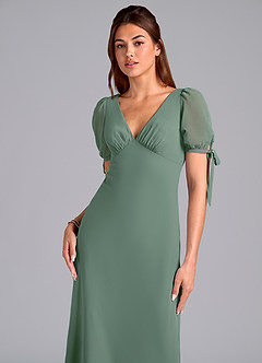 Azazie Pheby Bridesmaid Dresses Eucalyptus A-Line Pleated Chiffon Dress image2