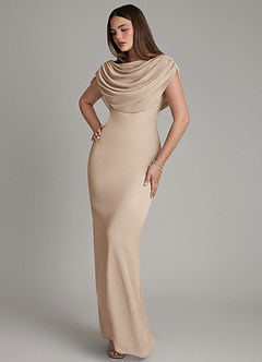 Azazie Hadley Robes de demoiselle d'honneur Robe Sirène en Mousseline de soie Plissée Taupe image8