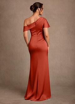 Azazie Rutha Mother of the Bride Dresses Rust Sheath One Shoulder Stretch Satin Dress image2