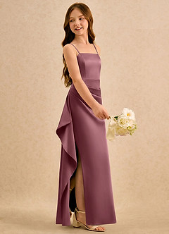 Azazie Cannoli Girls Formal Flower Girl Dresses Desert Rose A-Line Pleated Stretch Satin Dress image4