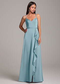 Azazie Naeem Robes de demoiselle d'honneur Robe Trapèze en Satin extensible Bleu Maussade image5