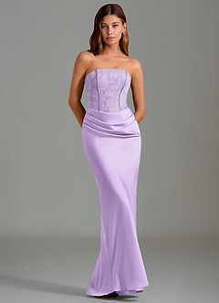 Azazie Emilia Robes de demoiselle d'honneur Robe Sirène en Satin extensible Sans bretelles Lilas image1