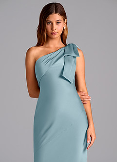 Azazie Yuanna Robes de demoiselle d'honneur Robe Sirène en Satin extensible Ue épaule Bleu Maussade image7