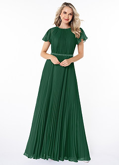 Azazie Kara Modest Bridesmaid Dresses A-Line Pleated Chiffon Floor-Length Dress image4