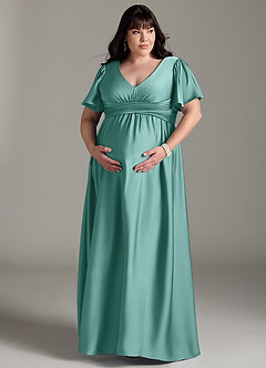 Azazie Verna vestidos de dama de honor de maternidad Vestido de Corte En A Volante Hasta el suelo Satén Elástico image13