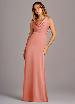Azazie Wrenlee Bridesmaid Dresses Coral A-Line Stretch Satin Dress image3