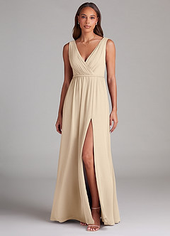Azazie Tanicia Bridesmaid Dresses Champagne A-Line Pleated Chiffon Dress image1