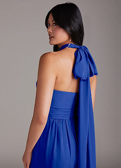 Azazie Lamara Bridesmaid Dresses Royal Blue Off the Shoulder Chiffon Convertible Jumpsuit image11