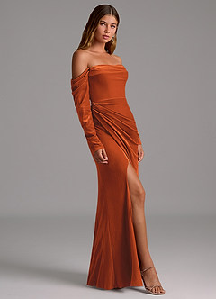 Azazie Hallie Bridesmaid Dresses Burnt Orange Mermaid Long Sleeve Velvet Convertible Dress image5