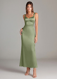 Azazie Denice Bridesmaid Dresses Pistachio Sheath Pleated Stretch Satin Dress image3