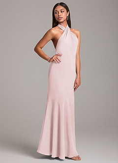 Azazie Lorena Bridesmaid Dresses Blushing Pink Mermaid Pleated Chiffon Dress image5