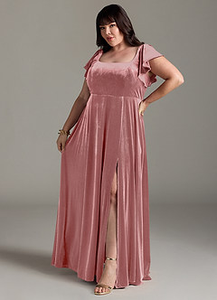 Azazie Bondi Bridesmaid Dresses Dusty Rose A-Line Side Slit Velvet Dress image10