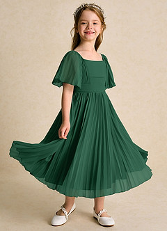 Azazie Gisele Flower Girl Dresses Dark Green A-Line Pleated Chiffon Dress image1