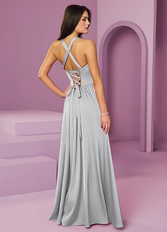 Barbie ♥ Azazie Brautjungfernkleider A-Linie mit Taschen Stretch-Satin Kleid Silber image2