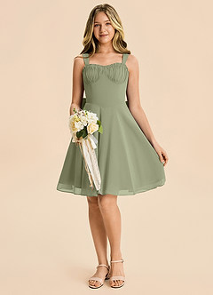 Azazie Arie Junior Pistachio A-Line Ruched Chiffon Dress image4