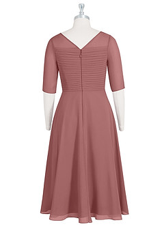 Azazie Naomi vestidos de madre de la novia Vestido de Rosa Del Desierto de Gasa de Corte En A con Cuello barco plisado image8
