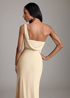 Azazie Madelyn Vestidos de damas de honor Vestido de Champán de Gasa de Corte Sirena Convertible con Hombro unilateral image9